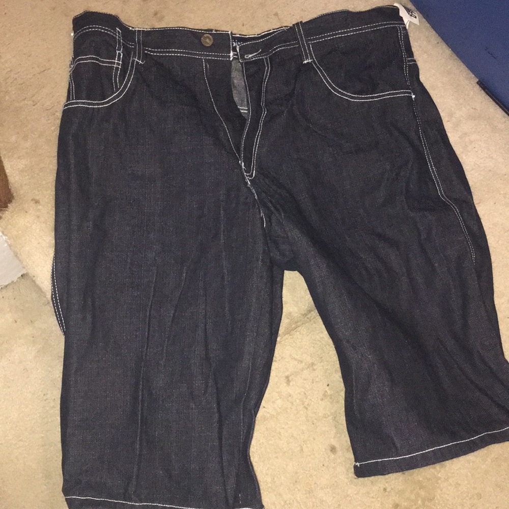 Black denim shorts for men